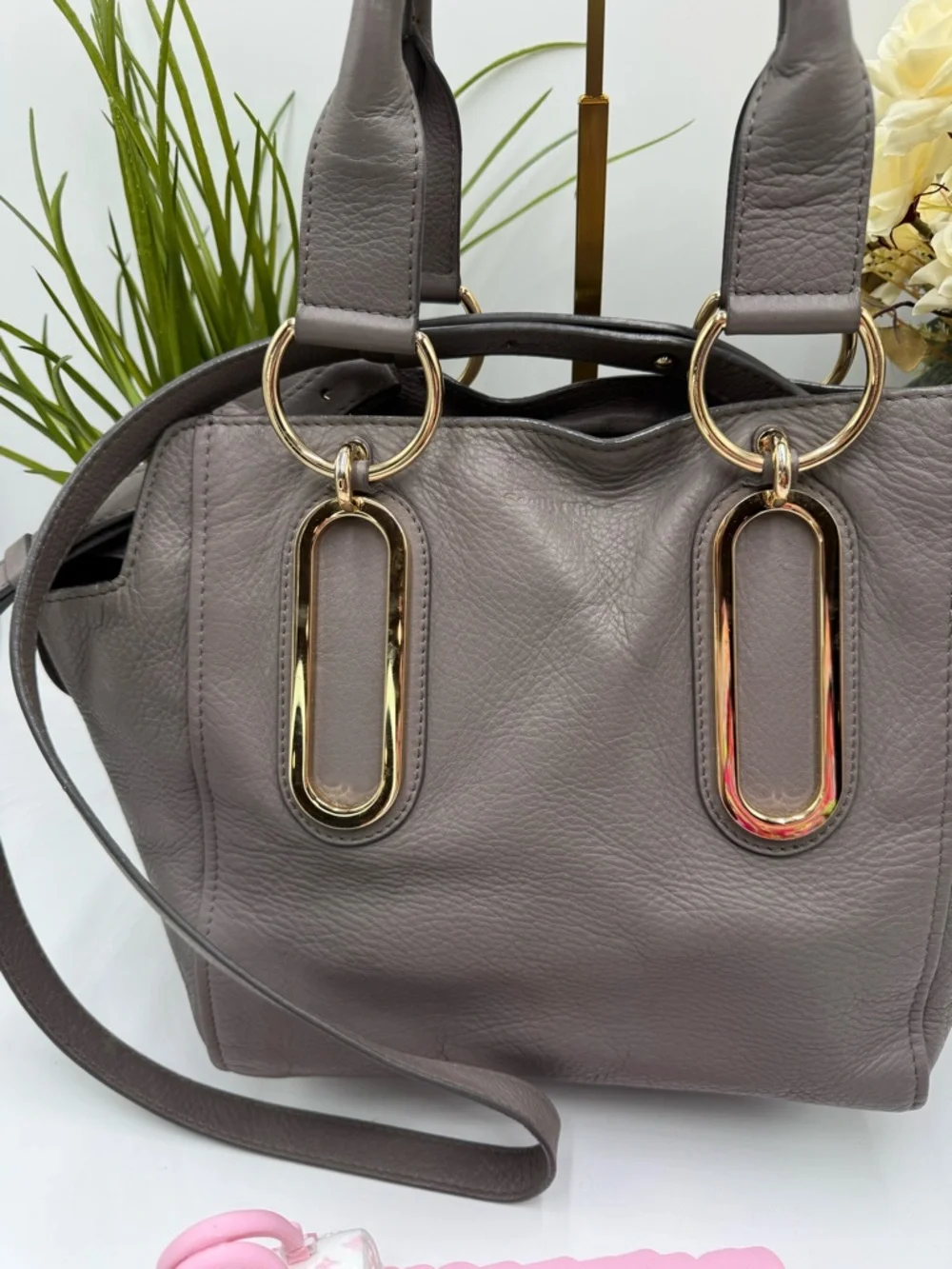 See by Chloé Taupe Pebbled Leather Satchel Bag | Gold Hardware | Authentic - Picture 2 of 13